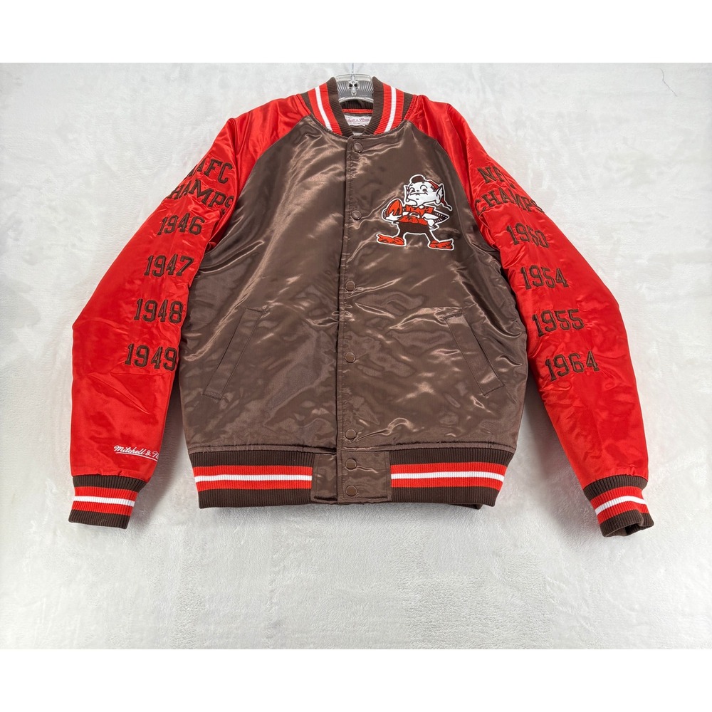 Mitchell & Ness Jacket Small Cleveland Browns Tough Season Satin Brown Orange